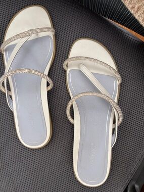 Vionic White Slide Sandals with Crystal-Strap Accent